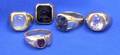 Five Gold and Stone Mans Rings two with Diamond Highlights one Intaglio Carved