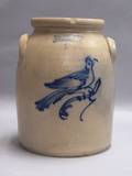 F T Wright  Son Taunton Cobalt Bird Decorated Stoneware TwoGallon Crock
