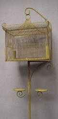 Mid20th Century Yellow Painted Chinesestyle Metal Birdcage on Stand