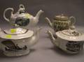 Four Transfer Decorated Staffordshire Teapots