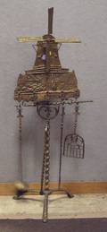 Brass Dutch Windmill Toll Hearth Stand with Tools