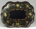 Handpainted Floral Decorated Black Lacquer Papiermache Tray