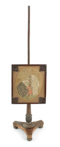 English mahogany pole screen with needlework panel