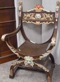Gilt Decorated Carved Walnut Savonarola Chair