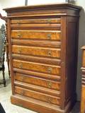 Victorian Renaissance Revival Walnut and Burl Veneer SixDrawer Lockend Chest