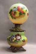 Handpainted Pansy Decorated Glass and Brass Plated Cast Metal GonewiththeWind Table Lamp