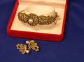10kt Gold and Seed Pearl Bangle Bracelet and a Pair of Matching Earrings