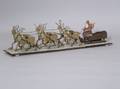 Early Papiermache Father Christmas in Sleigh with Six Reindeer Platform Toy