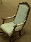 Victorian Childs Carved Walnut and Upholstered Armrocker
