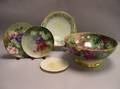 Limoges Handpainted Grapevine Decorated Porcelain Bowl Two Handpainted Plates a Tray and a Belleek Plate