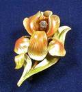 Art Nouveau 14kt Gold Enamel and Diamond Pin