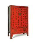Chinese red lacquered clothes press