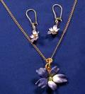 14kt Gold Enamel and Diamond Pendant Necklace and Earrings