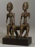 African Carved Wooden Seated Couple
