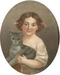 American School 19th Century Portrait of a Little Girl with Her Cat