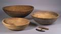 Three Turned Wooden Bowls and a Chopping Knife