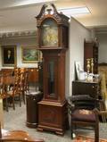 Late Victorian Carved Mahogany Tall Case Chiming Clock