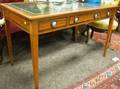Louis XVI Style Leather Inset Inlaid Fruitwood ThreeDrawer Library Table