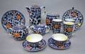 ThirteenPiece Japanese Blue and White Floral Decorated Porcelain Partial Breakfast Set
