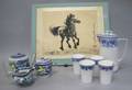 Eight Pieces of Asian Porcelain and a Painting