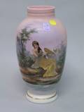 Pink Bristol Glass Enamel Classical Genre Scene Decorated Vase