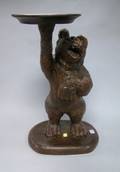 Small Black Forest Style Carved Wood Bear with Tray