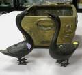 Pair of Chinese Bronze Goose Incense Burners and a Brass Planter