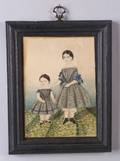 American School 19th Century Watercolor Portrait of Two Sisters