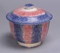 Blue and Red Spatterware Covered Earthenware Sugar Bowl
