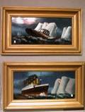 Two Framed Reverse Paintings on Glass of the Titanic