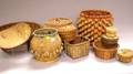 Eleven Assorted Decorated Woven Splint and Bark Baskets