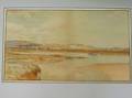 Watercolor Depicting Autumnal Salt Marshes with Rowboat