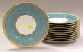 Set of Twelve Limoges Gilt and Turquoise Decorated Porcelain Dinner Plates