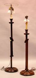 Pair of Mahogany RatchetAdjustable Floor Lamps