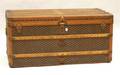 E Goyard Brass and LeatherBound Stenciled Canvas Clad Steamer Trunk