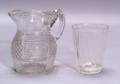 Colorless Blown ThreeMold Glass Jug and Small Flip Glass
