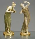 Two Royal Worcester Porcelain Shot Enamel Figures