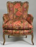 Louis XV Style Beechwood Floral Chintz Upholstered Bergere