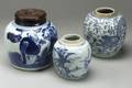Three Blue and White Globular Jars
