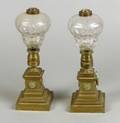 Pair of Classical Revival Colorless Glass and Bronze Oil Lamps