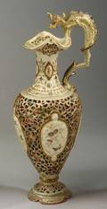 Hungarian Earthenware Moorishstyle Reticulated Ewer