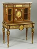 Fine Louis XVI Style GiltBronze Mounted Marbletop and Tulipwood Parquetry and