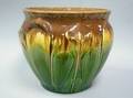 Majolica Glazed Art Pottery Jardiniere and Pedestal