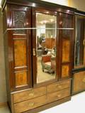Edwardian Mahogany and Walnut Burl Veneer Mirrored Wardrobe Cabinet