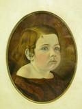 Framed Oval Format Mixed Media Portrait of Young Girl