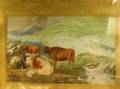 Framed Watercolor on Paper Depicting Livestock Grazing in Mountain Meadow