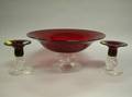 Threepiece Gunderson Pairpoint Ruby and Clear Glass Console Set