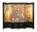Japanese lacquerware sixpanel screen with exquisite gilt panels of birds and dogwoods