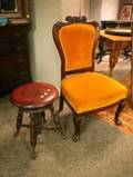 Victorian Carved Mahogany and Upholstered Side Chair and a Piano Stool with Giltmetal Talon and Glass Ball Feet