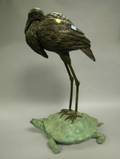 Patinated Bronze Stork on Turtle
